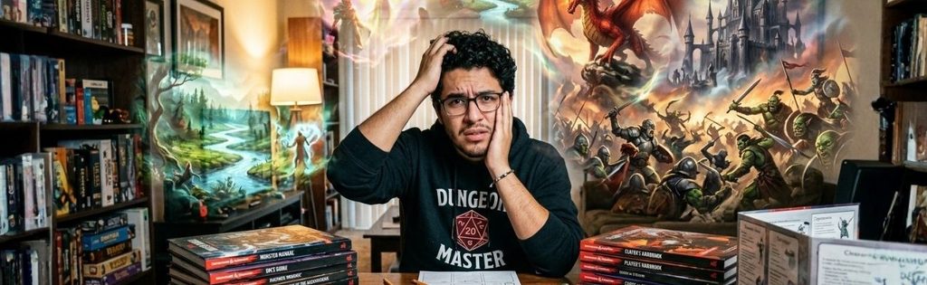 Un dungeon master agobiado antes de la preparación de una sesión